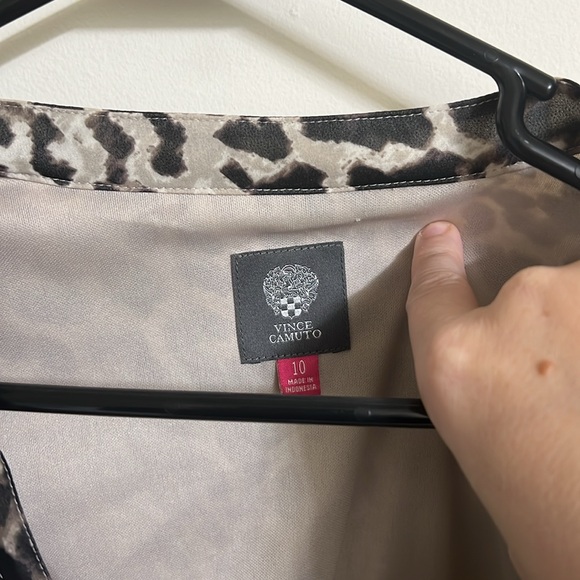 Vince Camuto Sz 10 Leopard Print Button Down Dress Elastic Drawstring Waist - Picture 2 of 12